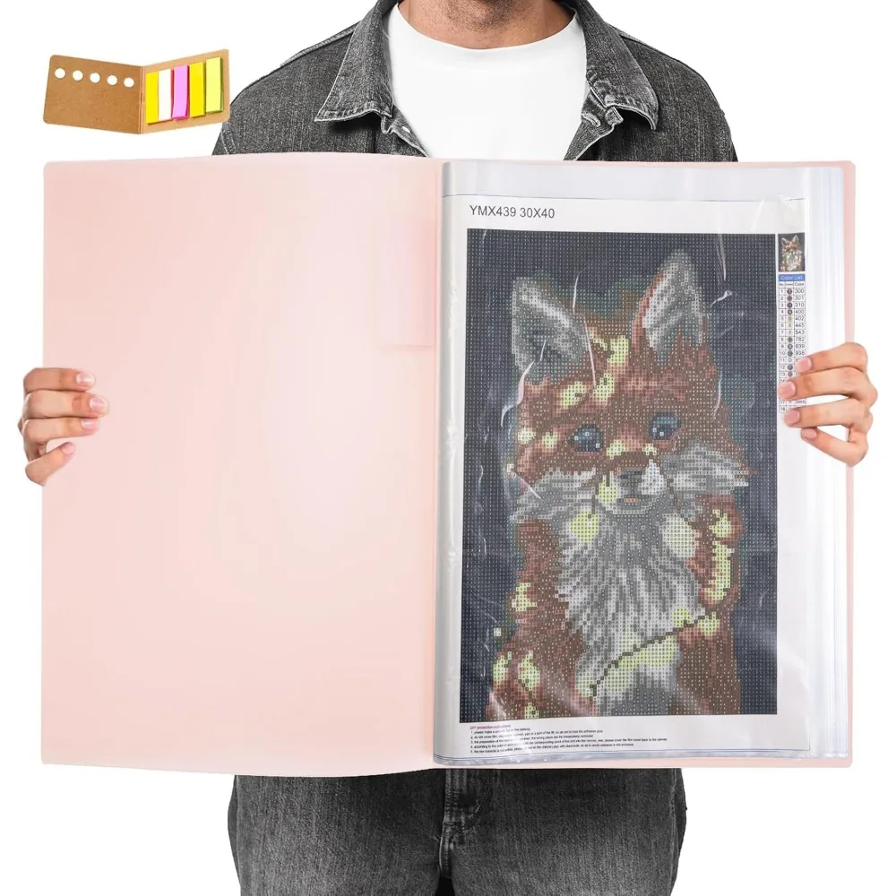 

A3 Diamond Painting Storage Book Containers,Portfolio Folder for Artwork,Art Portfolios 60 Pages Pocket with Index Stickers,11.