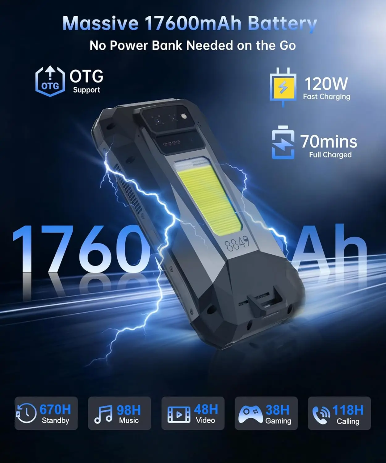 8849 Tank X Unihertz 220 Lumens Projector Rugged Smart Phone Support 1080P 5G AI Android 15 17600mAh  512GB Dimensity 8200 image 4