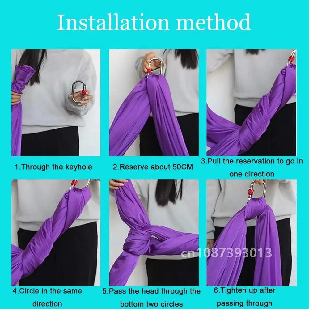 Aerial Yoga Hammock Set Fitness Pilates Silk  Fabric Yoga Swing 5.5 Yards Include Carabiners Daisy Chain for Inversion Exercises