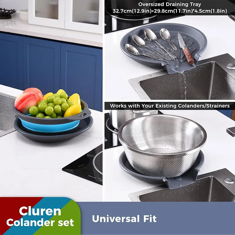 3/4PCS faltbares, zusammenklappbares Sieb-Set, Abflusskorb mit selbstentleerender Basis, Gemüse, Obst, Waschkorb, Küchenabtropffläche – Detail 6