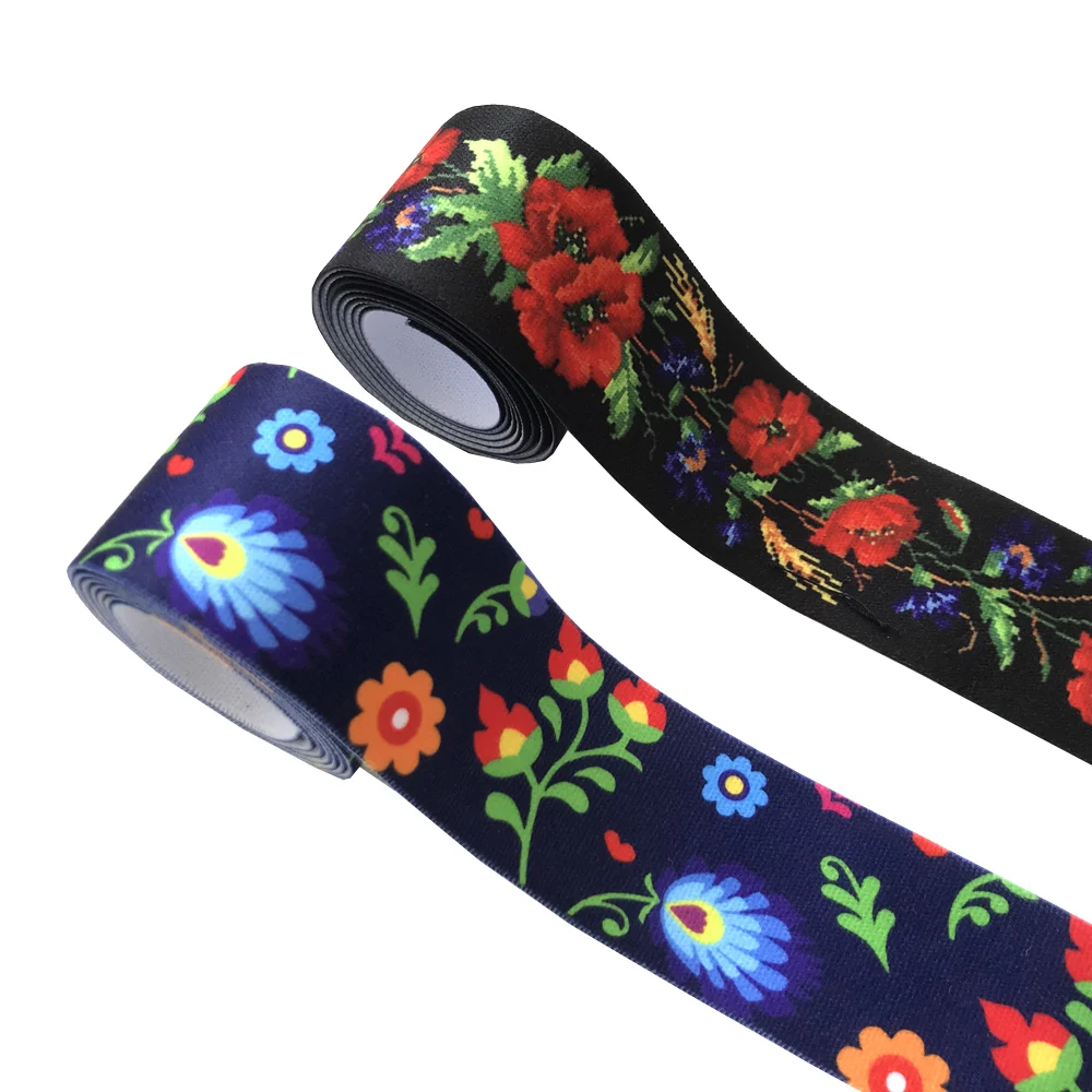 2/5/10 Meter/Lot 25mm 40mm  Flower Print Garment Waist Elastic Webbing DIY Apparel Band Bags Strap Sewing Accessories