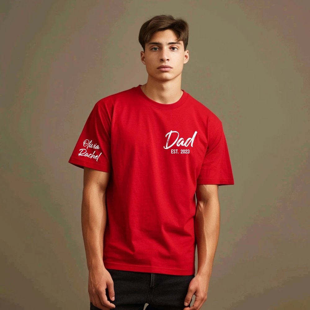 Personalized Dad Shirt with Kids Names Arm Printed Tshirt Custom Dad Gift T-shirt Est Date Daddy Tee Gift for Fathers Day Tops