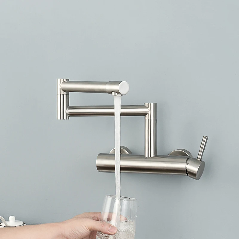 

Stainless Steel Kitchen Sink Mixer Faucet 360 Rotate Spout Folding Neck Faucet In-Wall Hidden Bathroom Balcony Laundry Basin Tap