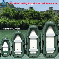 New 1-6 Persons Green Fishing Boat with Air Deck Bottoms 0.7mm Thicken PVC Fishing Dinghy Rowing with Laminated for Water Sports