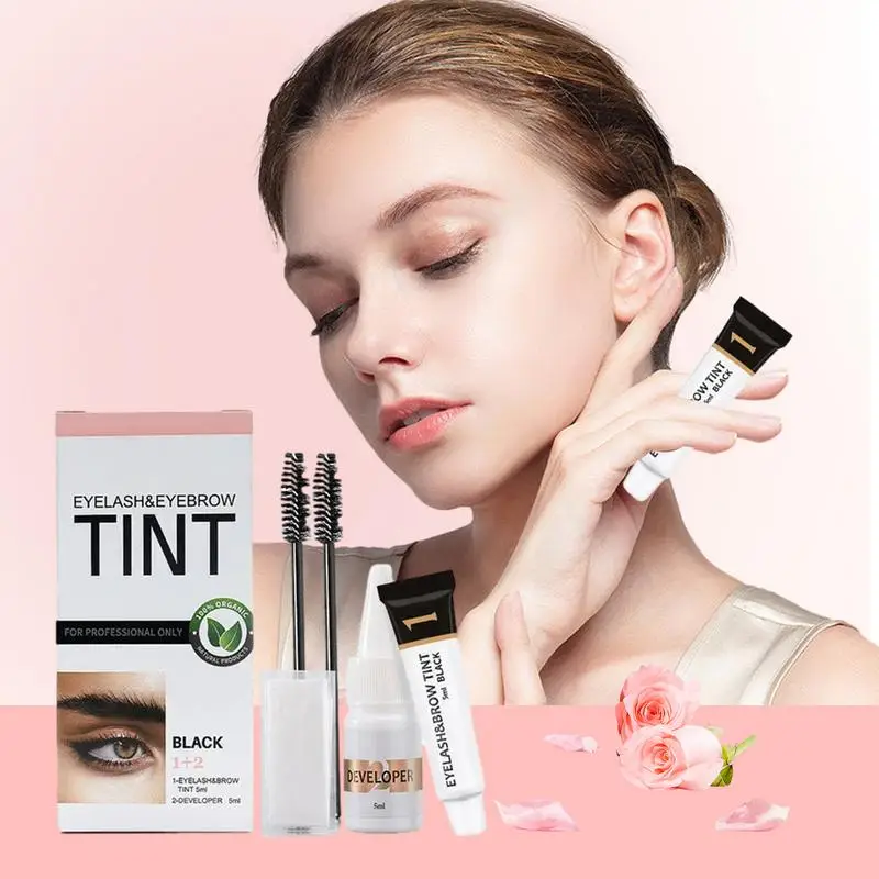 15-minute Henna Eyebrow Dye Tint 4Pcs Semi Permanent Long-Lasting Eye Brow Gel Fast Easy Dye 3 Color Brow Tint Cream Makeup Kit