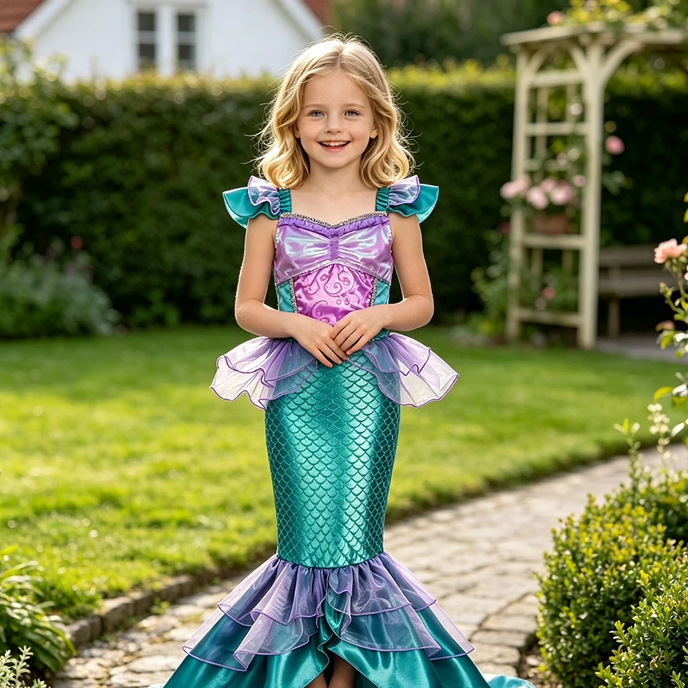Ärmelloses Meerjungfrauen-Fischschwanz-Kostümkleid mit komplettem Zubehörset für Mädchen, Geschenk für Weihnachten, Halloween, Geburtstag – Detail 9