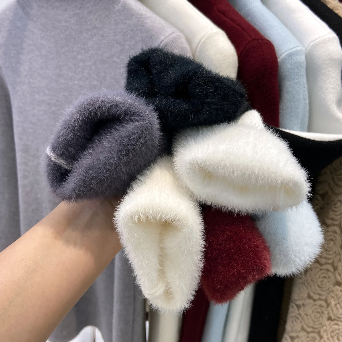 가을 겨울 여성용 부드러운 니트 이너 스웨터 긴팔 목폴라 풀오버 탑