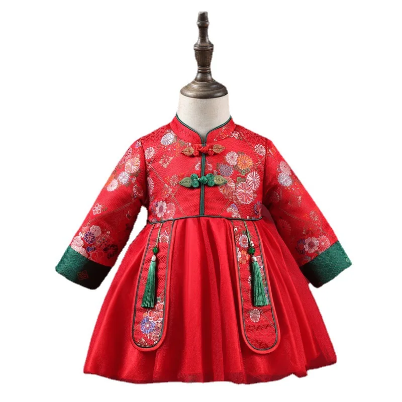 Red Baby Girl Christmas Dress Girls New Year Clothes Infant Tang Cheongsam Qipao Dress Kids Birthday Costume