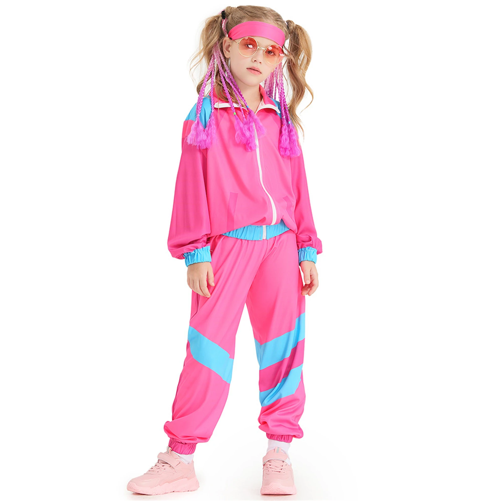 

80s Hip Hop Costume Kids Cosplay Breakdance Tracksuit Halloween Dance Party Baggy Streetwear Pants Jacket Set Outfit