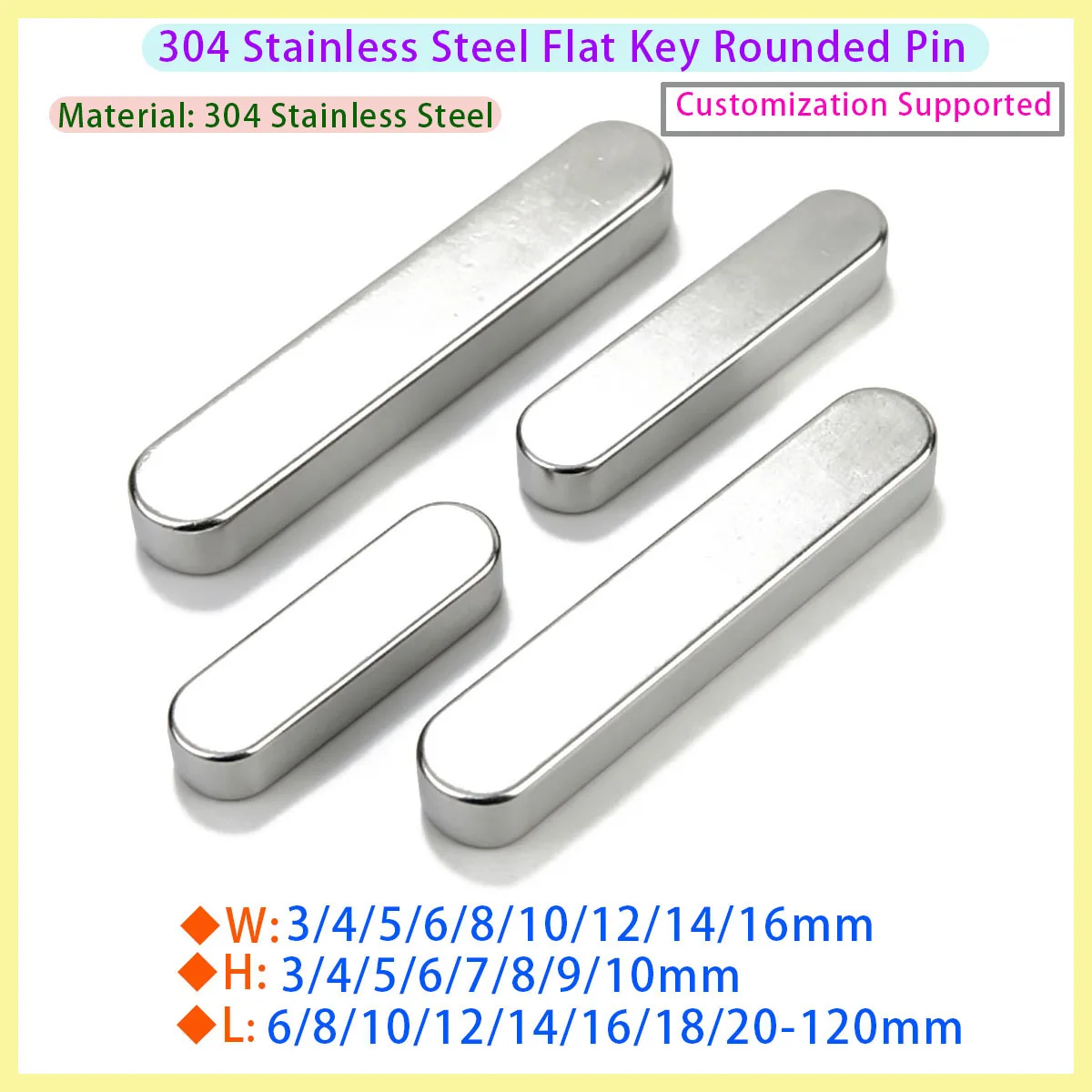 304 Stainless Steel A2 Round Head Parallel Key M3 M4 M5 M6 Drive Shaft Flat Keyway Pin Length 6-100mm