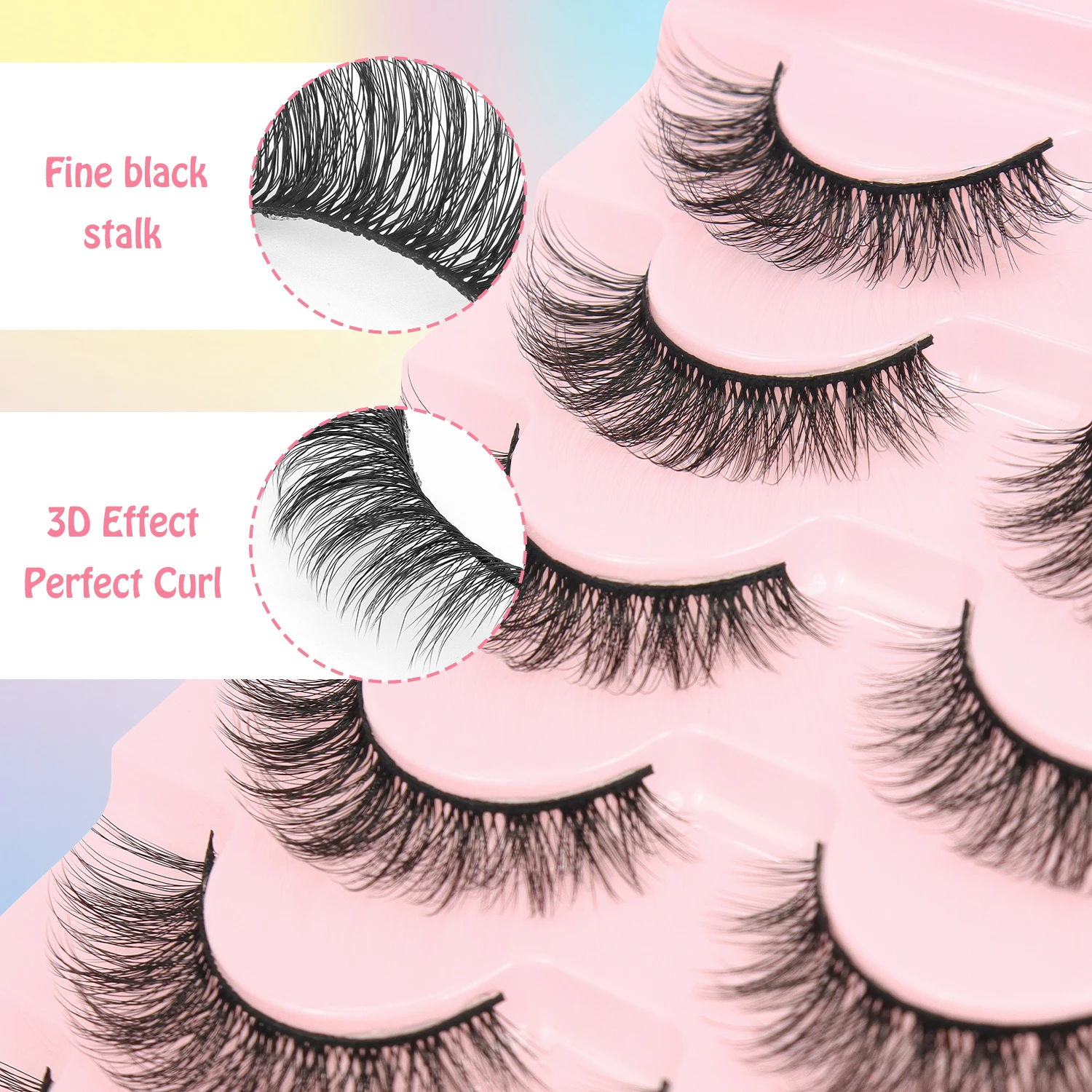 Natural False Eyelash 7-Pair Set D-Curled Fluffy Fairy Eyelash with Mirrored Extension Suitable for Beginners