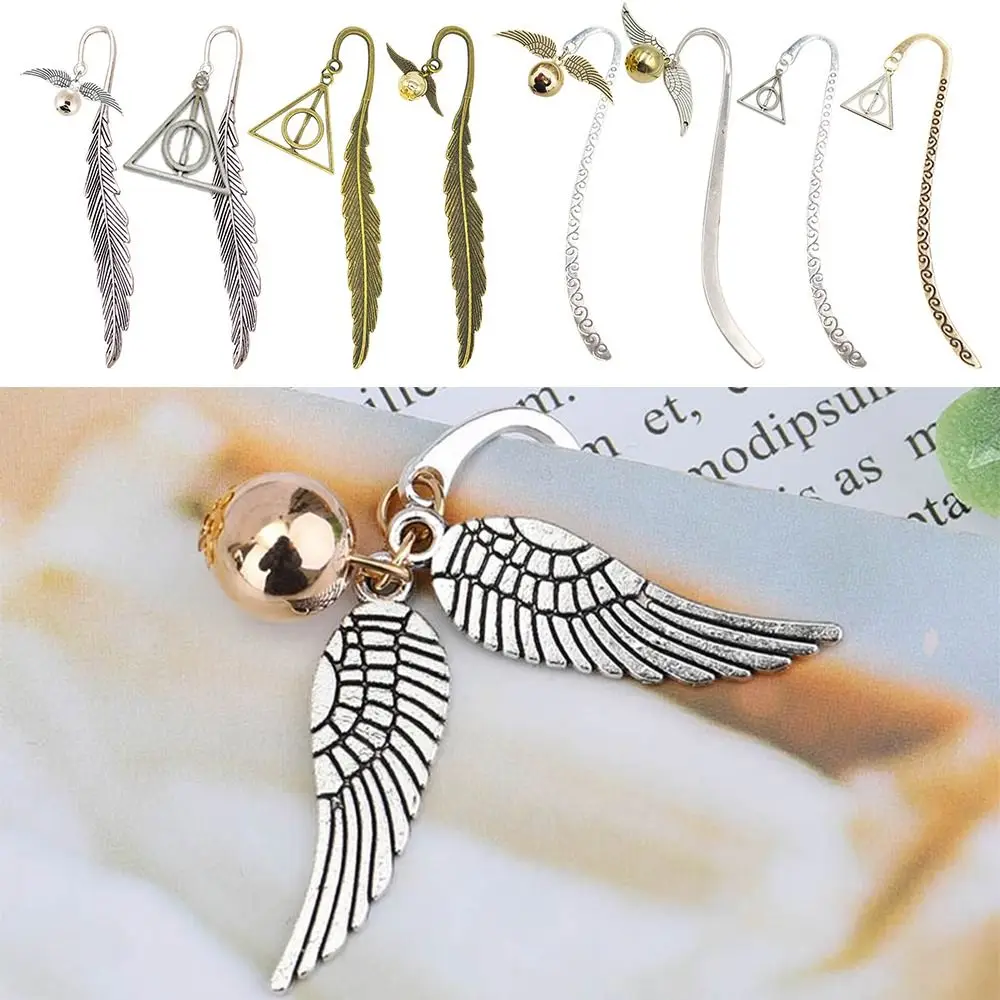 Retro Wing Bookmark Creative Metal Book Page Marker Reader Pagination Mark with Wings Ball Pendant School Office Supplies