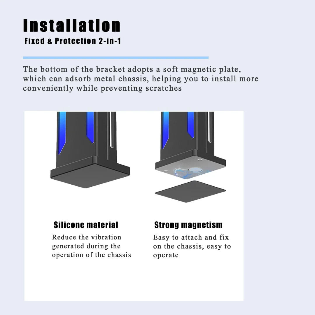 Support de carte graphique vertical en alliage d'aluminium, ARGB, interface 5V3PIN, bas avec aspiration magnétique, support GPU.