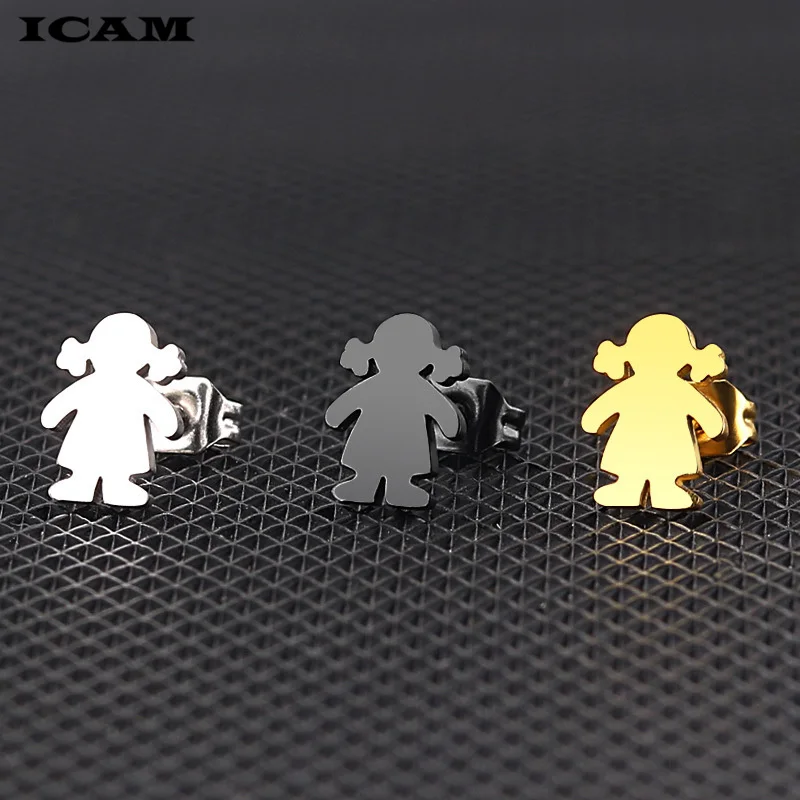 ICAM Women Girls titanium/Stainless Steel Cute Stud Earrings Minimalist simple personality small smooth non-fading Jewelry
