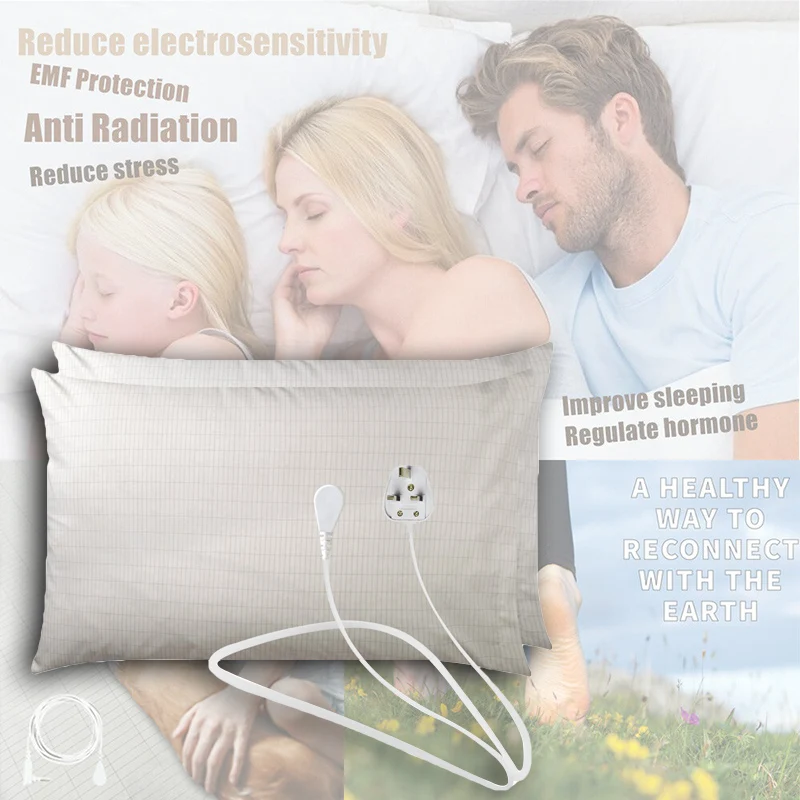 50*76cm Earthing Ground Pillow Case For Health & EMF Protection Improves Sleep Conductive Silver Fiber Cotton Pillowcase