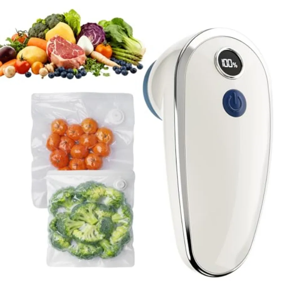 

Handheld Compact Vacuum Sealer for Food Long-Lasting Fast-Sealing Portable Food Saver with Battery Display Dry/Moist Modes Incl