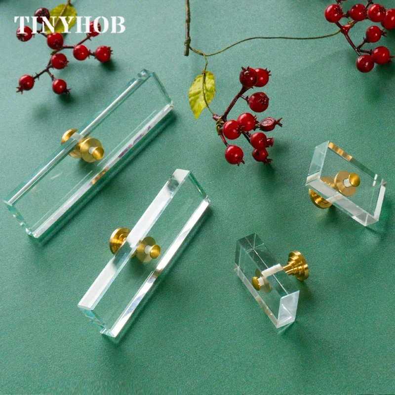 Tinyhob Rectangle Shape/Transparent Glass Knobs and Handles Dresser Drawer Pull Kitchen Cabinet Door Wardrobe Handles Hardware