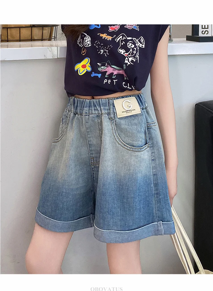Neu eingetroffen: Sommerliche Jeans-Shorts mit Farbverlauf für Mädchen von 5 bis 14 Jahren, modische Teenagerkleidung, lässige kurze Hosen für Kinder. – Detail 5