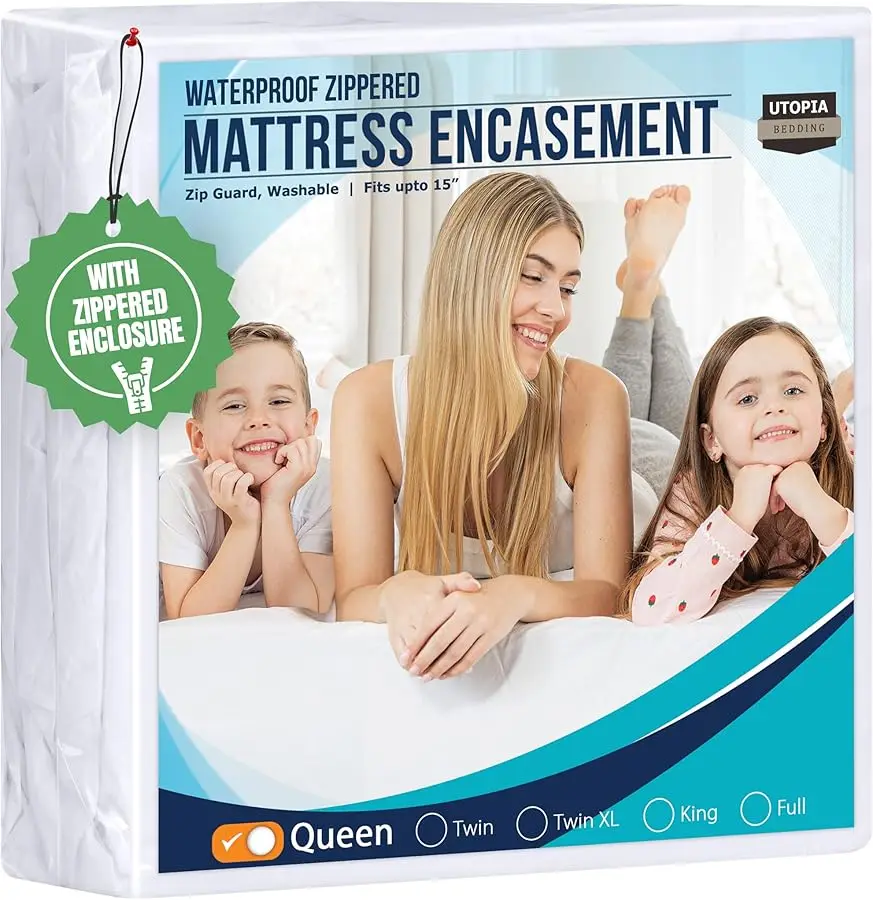 

Waterproof Mattress Protector Queen Size, Zippered Mattress Encasement Bed Bug and Dust Mite Proof, Absorbent Six-Sided Mattress