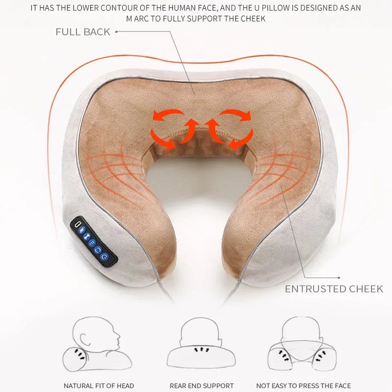 Elétrica em forma de U pescoço massageador travesseiro, multifuncional, portátil, ombro, cervical, relaxante, amassar, viagens, carro, casa