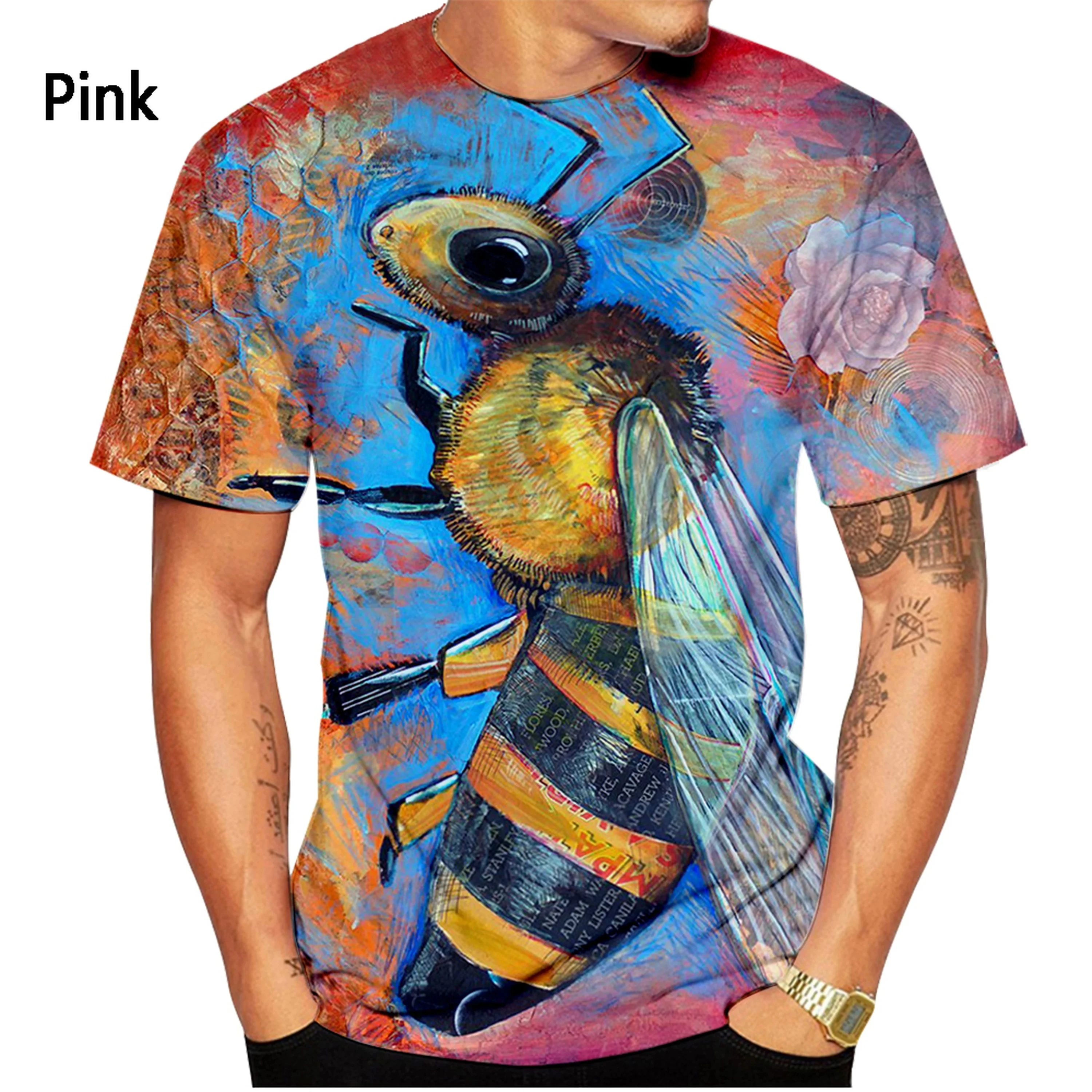 Summer New Fashion Animal Bee 3D Printed Pattern Men\'s T-shirt Casual Short sleeved Top Plus Size