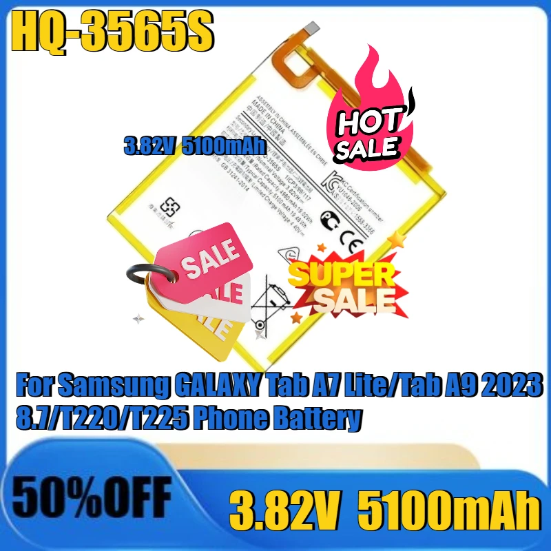 

3.82V 5100mAh For Samsung GALAXY Tab A7 Lite/Tab A9 2023 8.7/T220/T225 Phone Battery New High Quality HQ-3565S Battery+Tool