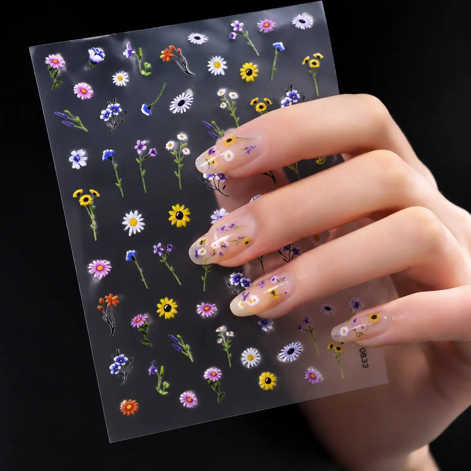 1Pc Beautiful Realistic Floral Nail Sticker Bright Wildflower Assortment Nail Decal Stylish Fresh Theme Nail Slider