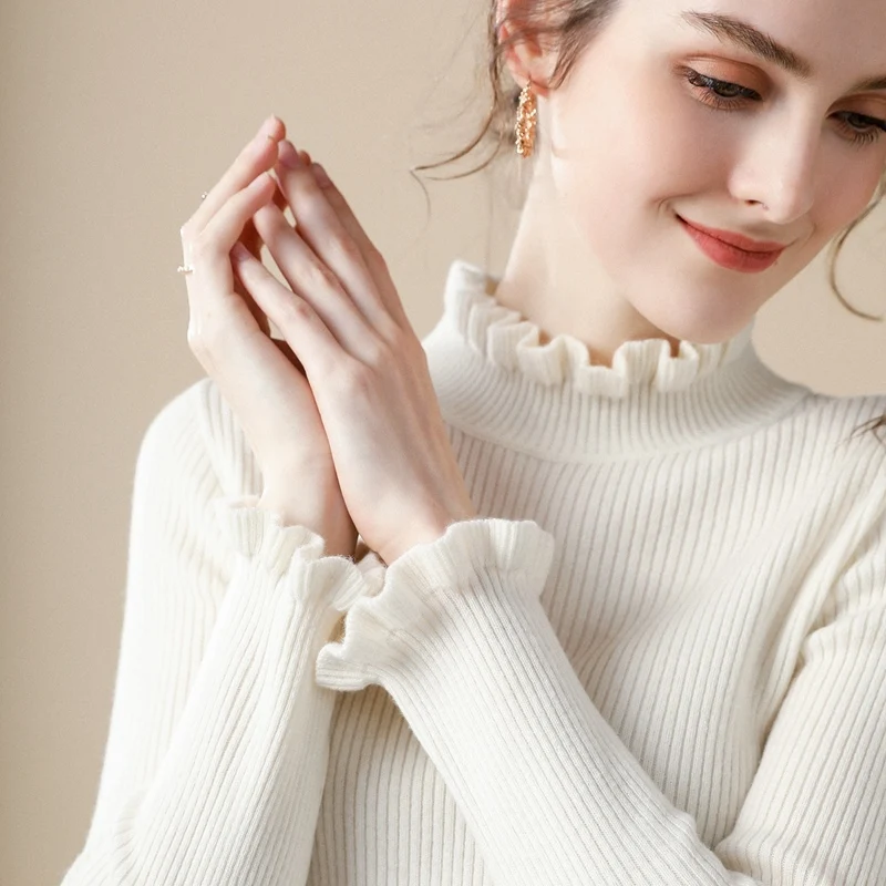 

Женский вязаный облегающий свитер средней длины с высоким кружевным воротником, осень-зима, внутренняя одежда Faion, утягивающая основа irt