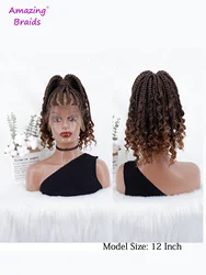 High Ponytail Synthetic Full Lace Braided Wig 100% Handmade Weaving Wigs For Black Women 12 Inch Jumbo Braids Front Lace Wig