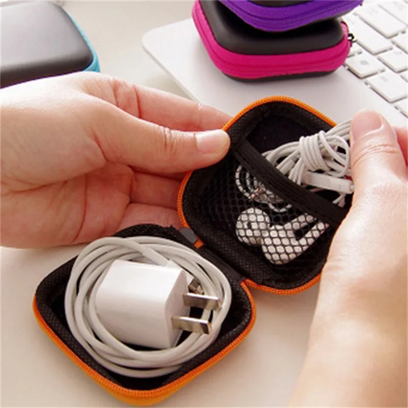 Portable Mini Electronic Bag Zipper Headphones Box In-ear Earphone Cases EVA Square Earbuds Headset Carry Digital Bag