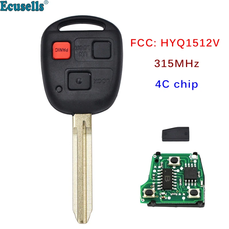 Ecusells 3 Buttons Remote Car Key 315MHz 4C Chip for Toyota Land Cruiser 1998 1999 2000 2001 2002 FJ Cruiser HYQ1512V