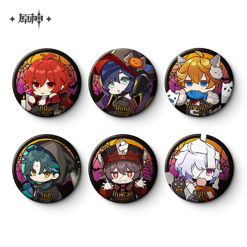 

Game Genshin Impact Round Metal Badge Hallowmas Tartaglia Diluc Chibi Cosplay Pin SPTE Tinplate Brooch Prop