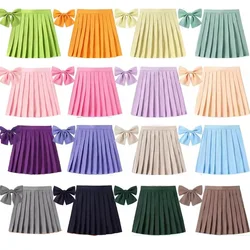 XS- 5XL Candy Colors High Waist A-Line Women Short White Mini Pleated Skirt With Bowtie Summer School Sweet Girls Dance Skirt