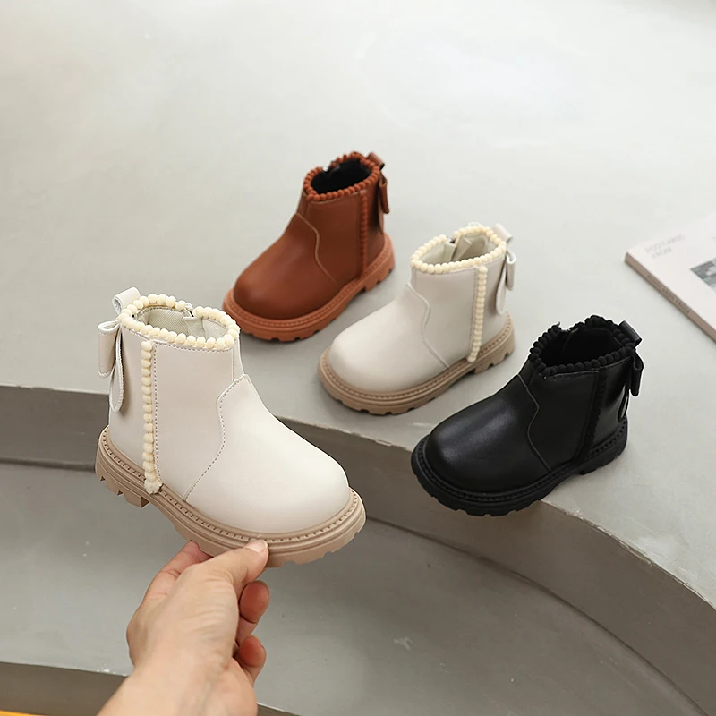 Sweet Girls Princess Platform Ankle Boots Elegant Bowknot Trend Kids Short Boots Fashion Causal Children Leather Boots Side Zip