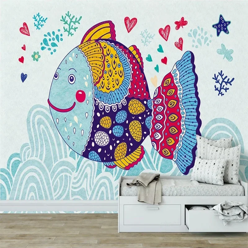 

Custom Any Size 3D Cartoon Fish Children's Room Background Wall Mural Wallpaper Painting Papel De Parede Fresco Tapety Home Déco