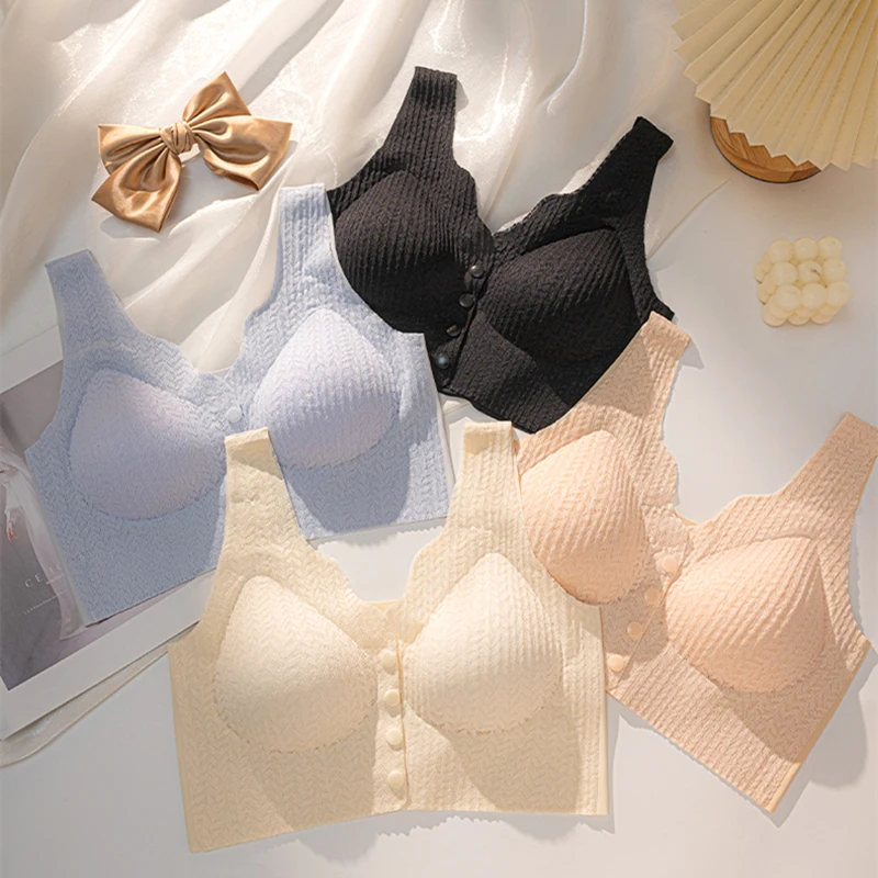 Front Buckle Plus Size Nursing Aunt Bra Seamless Underwear Gathered Pregnant Women Anti-sagging No-rim Bra Thin Women view 3