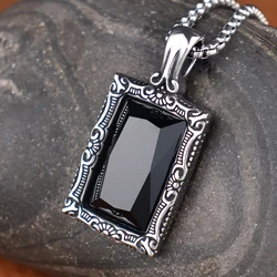 Stainless Steel Popular Black Stone Pendant for Women Gifts Fashion Charm Amulet Necklaces Personality Male Jewelry Accessories