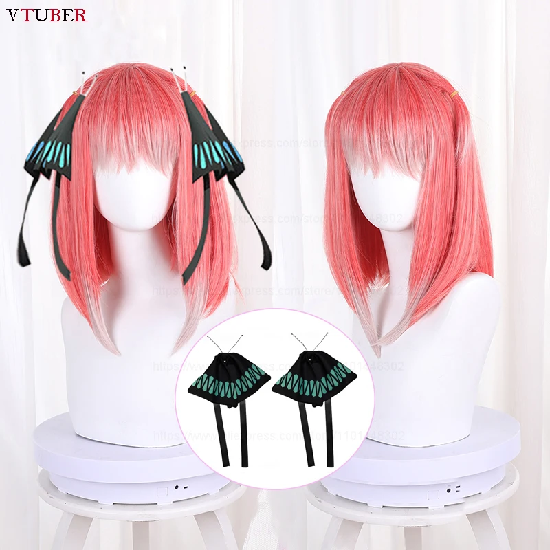 Nakano Nino Cosplay Wig High Quality Anime Pink Gradient White Heat Resistant Synthetic Hair Halloween Party Wigs + Wig Cap