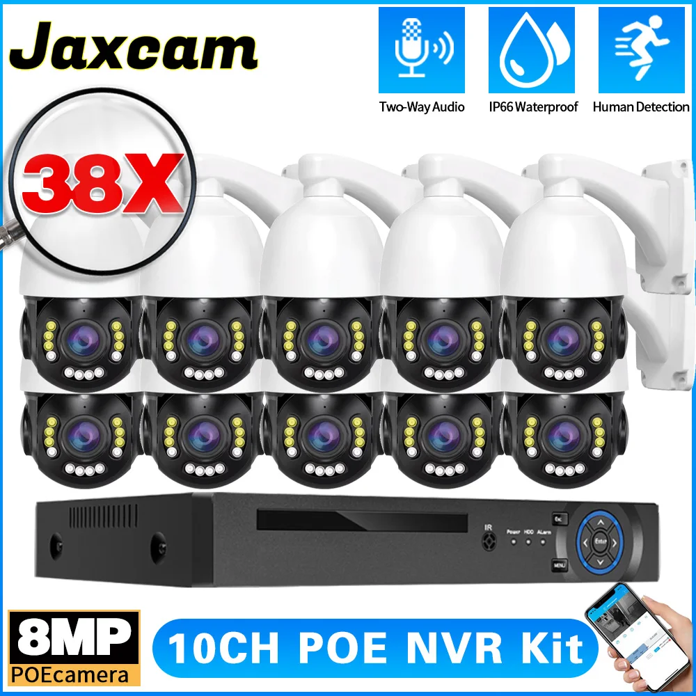

10CH 8MP WiFi POE PTZ Security Camera System 38x Zoom Color Night Vision CCTV Video Surveillance System Kit