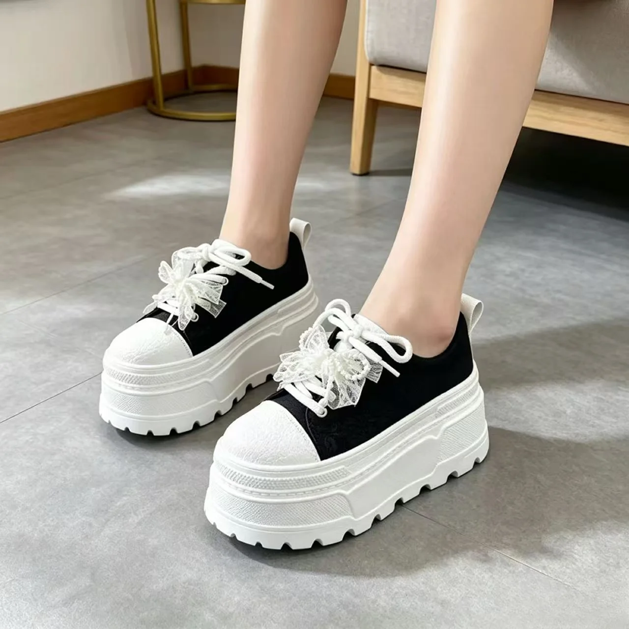 Women's Thick-Heeled Classic White Sneakers Spring/Autumn New Style Single Shoes Match Skirts Versatile Casual Board Shoes view 3