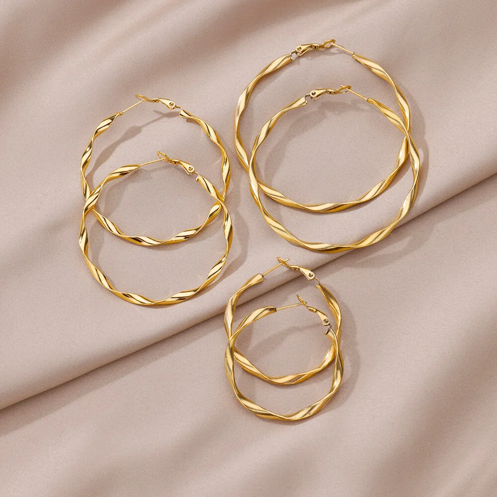 Stainless Steel Earrings for Women Girls Gold Color Classic Circle Hoop Earrings 2024 Trend New in Femme Jewelry Christmas Gift