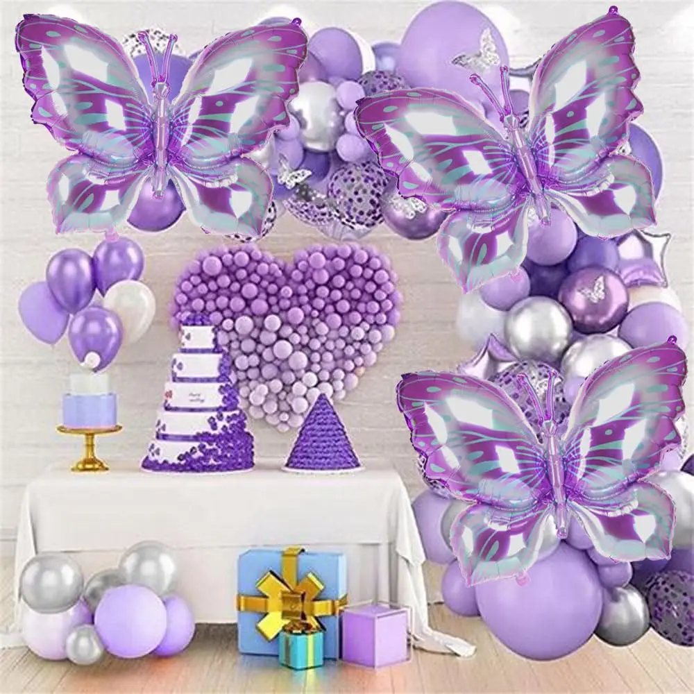 39In×29In Newest Ice Purple Butterfly Balloon Giant Foil Mylar Balloon Baby Shower Wedding Butterfly Themed Birthday Party Decor