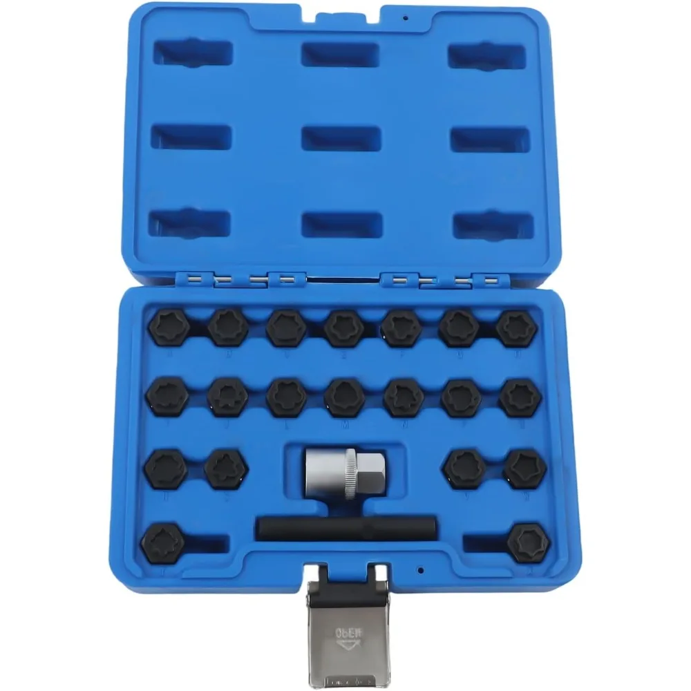 

22PCS Wheel Lock Nut Remover Tool Kit for Audi - Chromium-Molybdenum Steel(A-X Sizes), 1/2" D Locking Adapter&Extension Pole