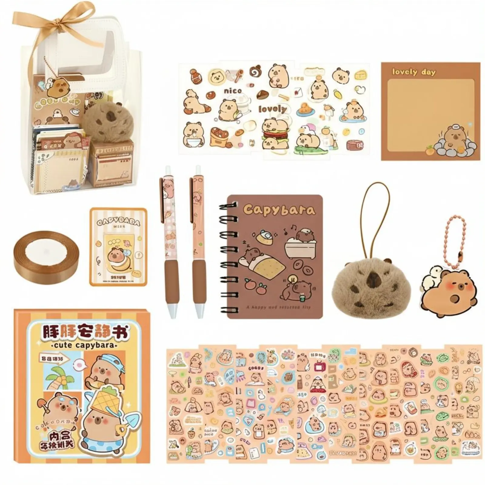 conjunto-de-material-escolar-capybara-suprimentos-para-estudo-pacote-de-presentes-fofo-para-criancas-acessorios-para-cadernos-diy-presentes-para-festas