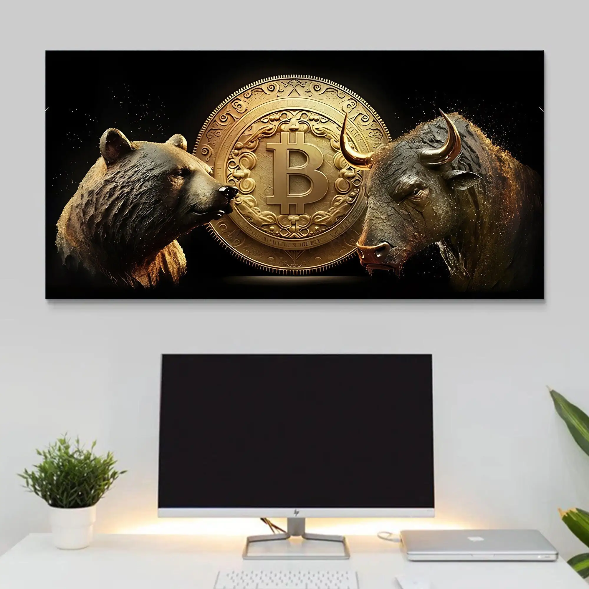 بيتكوين قماش التشفير التاجر جدار الفن الحديثة العملة المشفرة المشارك التاجر مكتب جدار الفن الثور الدب قماش يطبع ديكور التداول