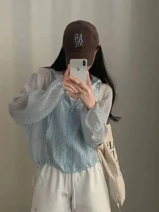 

Длинная све с принтом в горошек, женская летняя шляпа Fre Sle с защитой от ультрафиолета, корейская свободная посадка Bubble Sve с застежкой-молнией