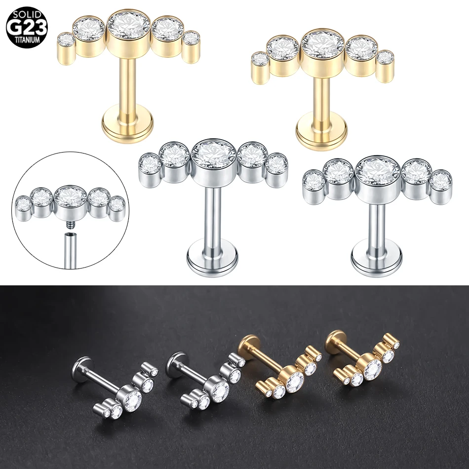 10pcs/lot Titanium Labret Rings Piercing Cubic Zircon Ear Tragus Earring Stud Conch Helix Daith Ear Piercings Women Jewelry 16G