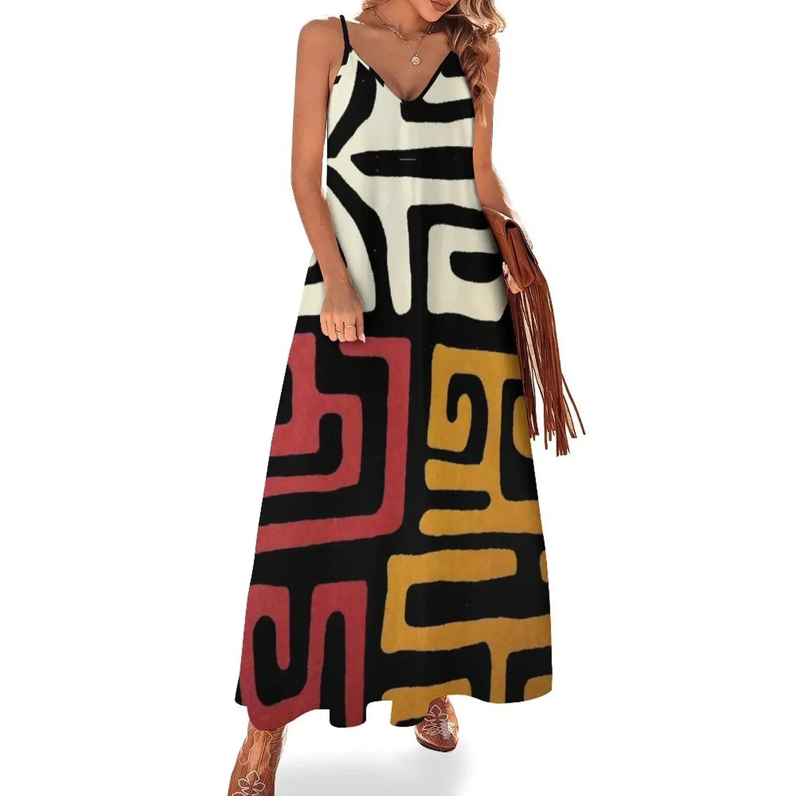 

African Mudcloth Sleeveless Dress dresses for woman Female dress dresses for womens 2024 Dress