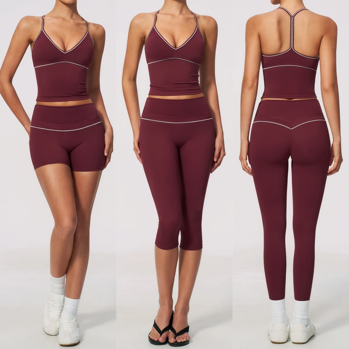 Women 2 Piece Sport Set Y Back Contrast Piping Yoga Tank Top High Waist Yoga Shorts Capri Leggings Gym Pilates Workout Set 2026