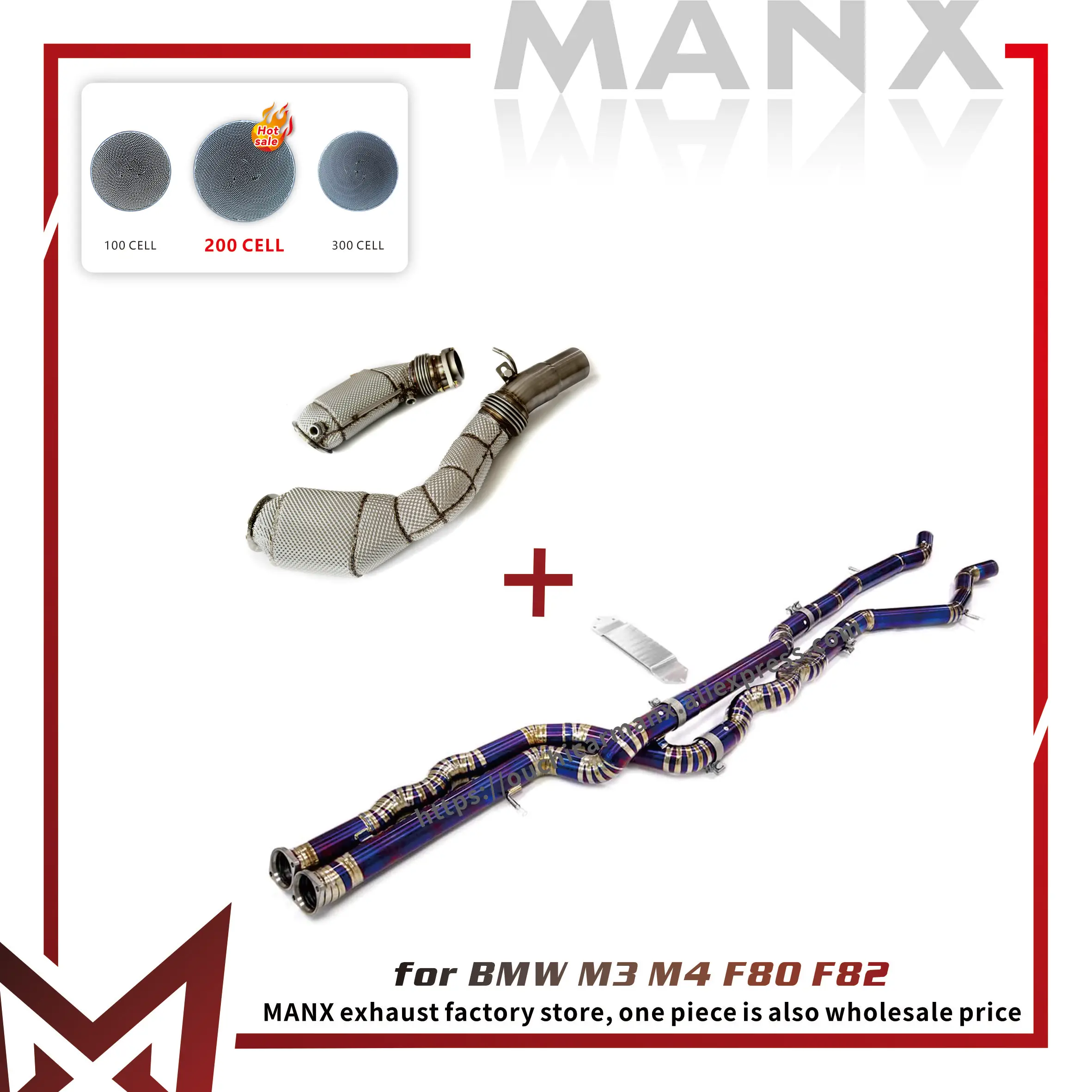 

MANX Stainless Downpipe for BMW M3 M4 F80 F82 Exhaust Middle pipe Ti Today's Specials Lossless installation